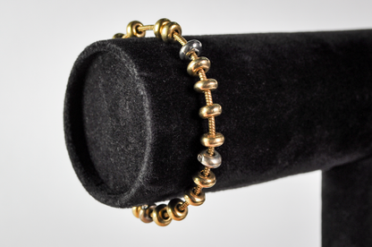 Vintage Avon x Nina Ricci Dual Silver and Gold Tone Beaded Tennis Bracelet - 1990s Nina Ricci for Avon NR Signed Snake Chain Bracelet