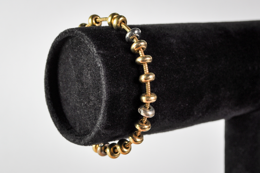 Vintage Avon x Nina Ricci Dual Silver and Gold Tone Beaded Tennis Bracelet - 1990s Nina Ricci for Avon NR Signed Snake Chain Bracelet