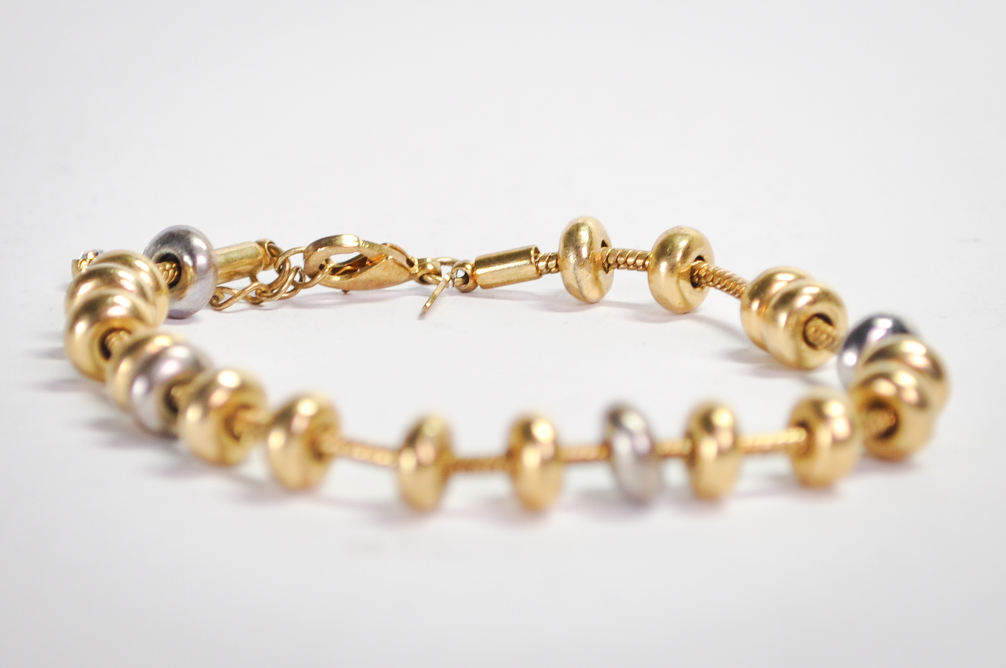 Vintage Avon x Nina Ricci Dual Silver and Gold Tone Beaded Tennis Bracelet - 1990s Nina Ricci for Avon NR Signed Snake Chain Bracelet
