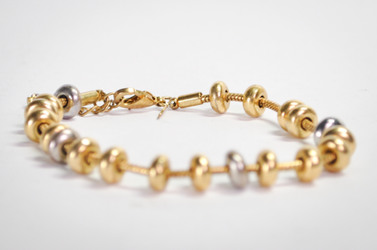 Vintage Avon x Nina Ricci Dual Silver and Gold Tone Beaded Tennis Bracelet - 1990s Nina Ricci for Avon NR Signed Snake Chain Bracelet