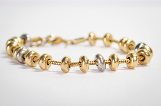 Vintage Avon x Nina Ricci Dual Silver and Gold Tone Beaded Tennis Bracelet - 1990s Nina Ricci for Avon NR Signed Snake Chain Bracelet