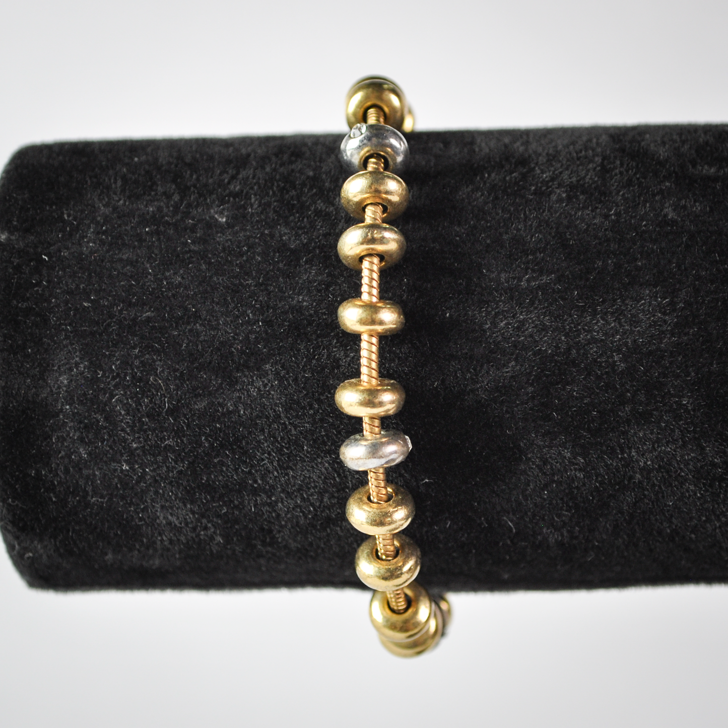 Vintage Avon x Nina Ricci Dual Silver and Gold Tone Beaded Tennis Bracelet - 1990s Nina Ricci for Avon NR Signed Snake Chain Bracelet