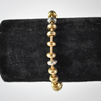 Vintage Avon x Nina Ricci Dual Silver and Gold Tone Beaded Tennis Bracelet - 1990s Nina Ricci for Avon NR Signed Snake Chain Bracelet