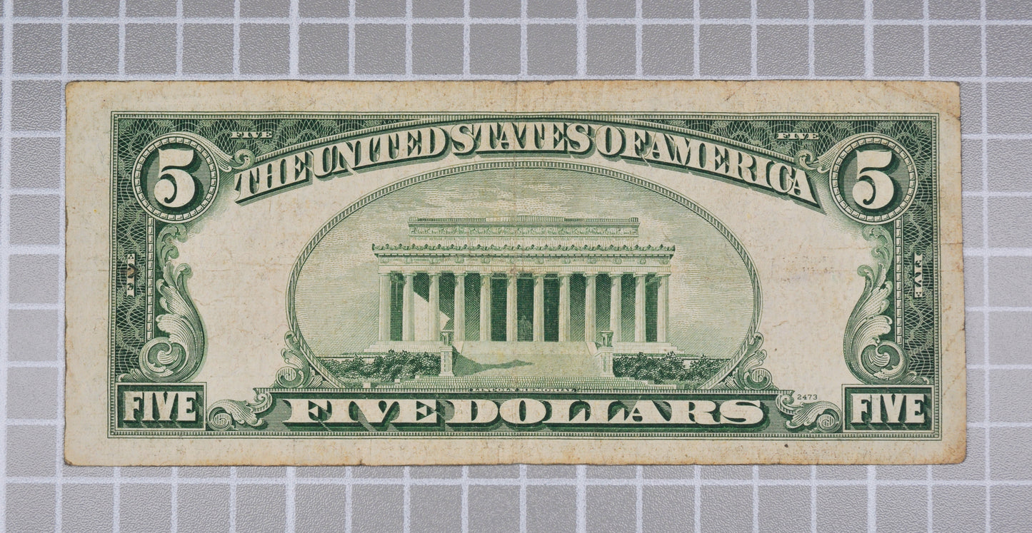 1953B Fancy Repeater Serial Number 5 Dollar Note - 33943388 - 1953 B Red Seal Five Dollar Cool Serial Note - Fr.1534