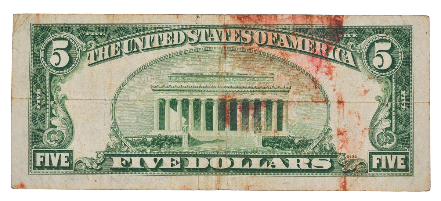 1953A Fancy Bookend Serial Number 5 Dollar Silver Cert - 47015747 - 1953-A Blue Seal Five Dollars Note Cool Serial - Fr.1656