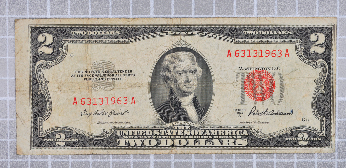 1953A Fancy Bookend Birthday Serial Number 2 Dollar Note - 63131963 - 1953-A Two Dollar Legal Tender 1963 Birth Year Note - Fr#1510