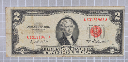 1953A Fancy Bookend Birthday Serial Number 2 Dollar Note - 63131963 - 1953-A Two Dollar Legal Tender 1963 Birth Year Note - Fr#1510