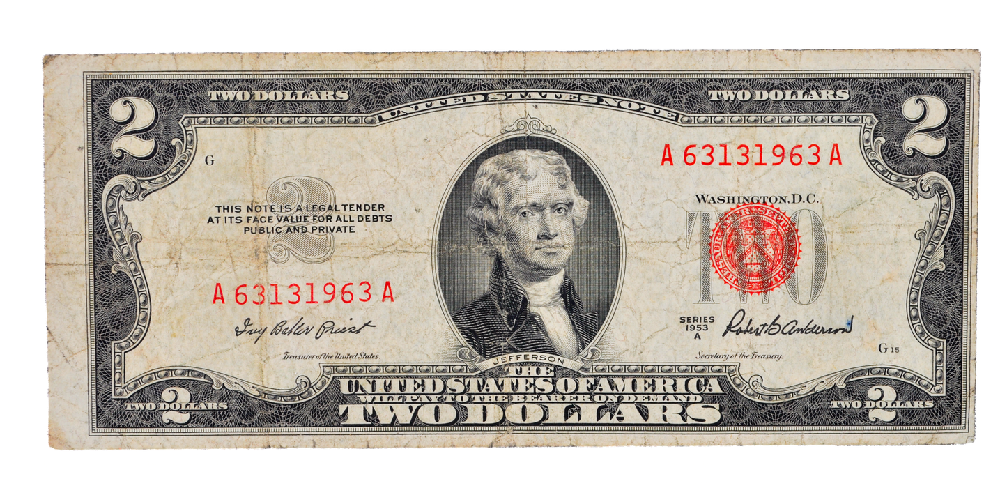 1953A Fancy Bookend Birthday Serial Number 2 Dollar Note - 63131963 - 1953-A Two Dollar Legal Tender 1963 Birth Year Note - Fr#1510