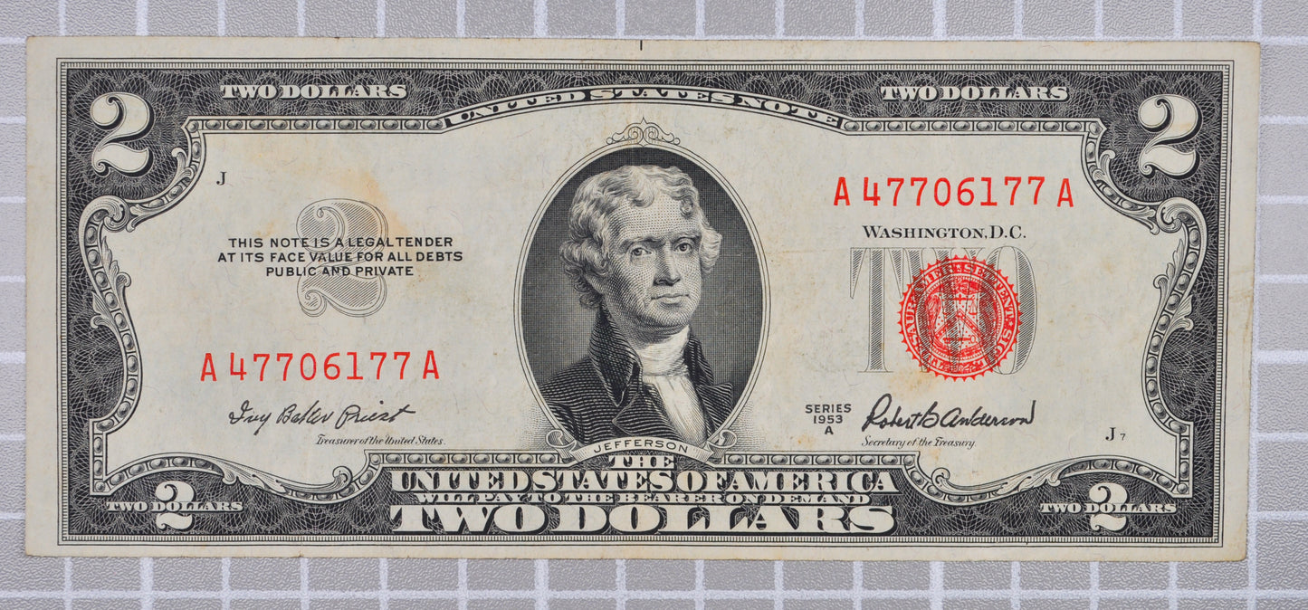 1953A Fancy Double Duo Repeater Serial 2 Dollar Note - 47706177 - 1953-A Two Dollar Cool Serial Legal Tender Note - Fr#1510
