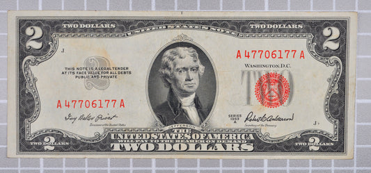 1953A Fancy Double Duo Repeater Serial 2 Dollar Note - 47706177 - 1953-A Two Dollar Cool Serial Legal Tender Note - Fr#1510