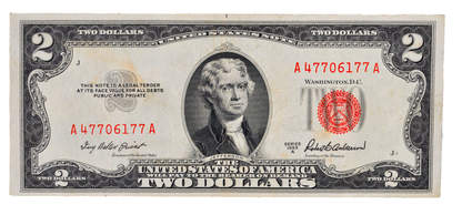 1953A Fancy Double Duo Repeater Serial 2 Dollar Note - 47706177 - 1953-A Two Dollar Cool Serial Legal Tender Note - Fr#1510