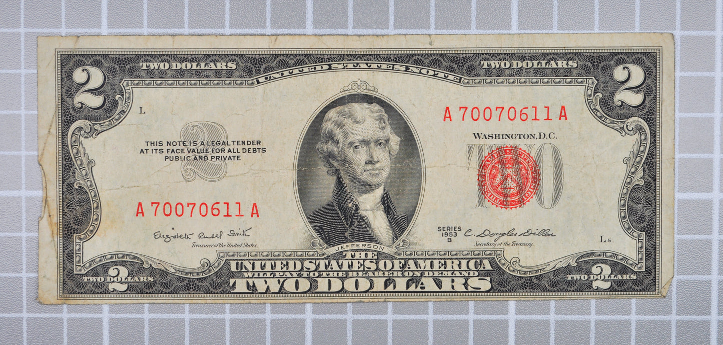 1953B Fancy Repeat Pattern Serial 2 Dollar Note - 70070611 - 1953-B Two Dollar Cool Serial Legal Tender Note - Fr#1511