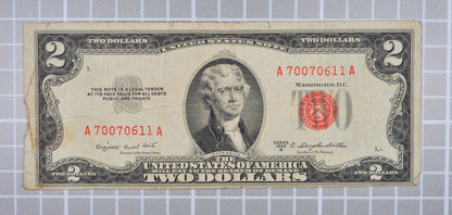 1953B Fancy Repeat Pattern Serial 2 Dollar Note - 70070611 - 1953-B Two Dollar Cool Serial Legal Tender Note - Fr#1511