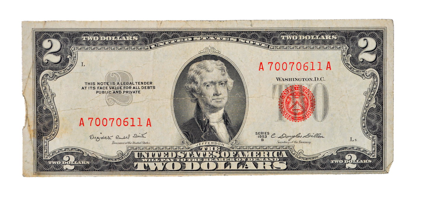 1953B Fancy Repeat Pattern Serial 2 Dollar Note - 70070611 - 1953-B Two Dollar Cool Serial Legal Tender Note - Fr#1511