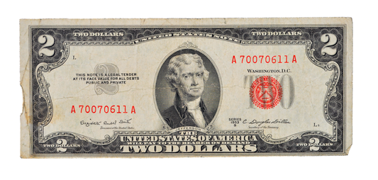 1953B Fancy Repeat Pattern Serial 2 Dollar Note - 70070611 - 1953-B Two Dollar Cool Serial Legal Tender Note - Fr#1511