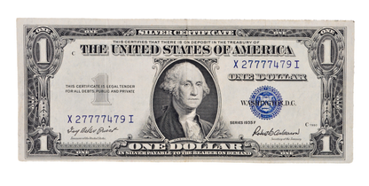1935 F Fancy Lucky 777 Serial Number 1 Dollar Silver Cert - 27777479 - 1935F Blue Seal Silver Repeating Serial Note - Fr.1615