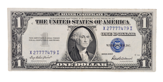 1935 F Fancy Lucky 777 Serial Number 1 Dollar Silver Cert - 27777479 - 1935F Blue Seal Silver Repeating Serial Note - Fr.1615