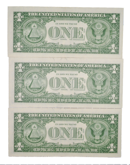 1957 Silver Certificate 1 Dollar Note Consecutive Trio - Almost Uncirculated (AU) - 1957 Blue Seal Note Sequential Set - Fr#1619