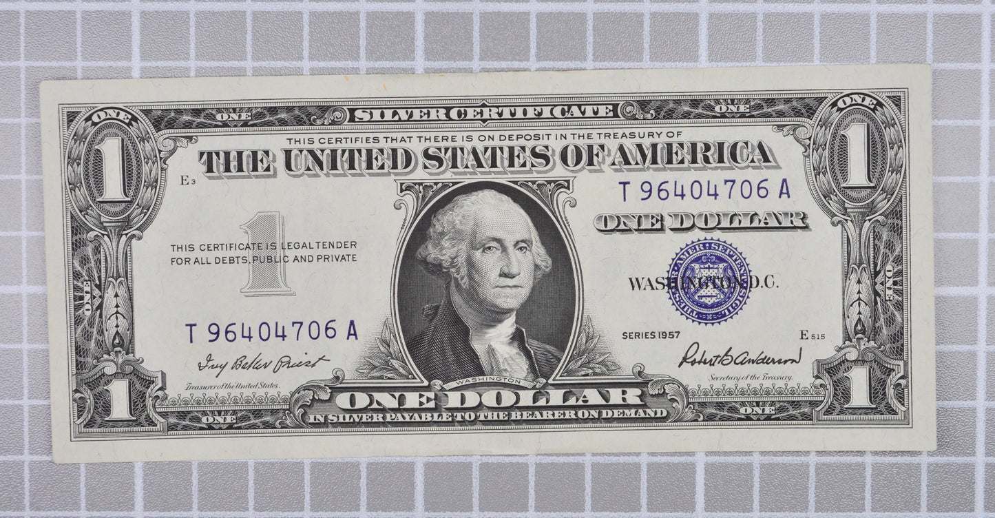 1957 Silver Certificate 1 Dollar Note Consecutive Trio - Almost Uncirculated (AU) - 1957 Blue Seal Note Sequential Set - Fr#1619