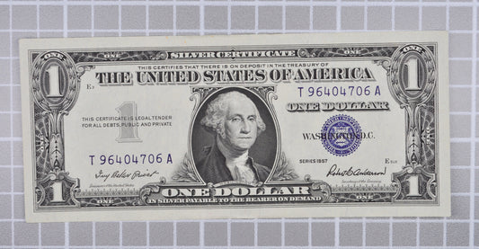 1957 Silver Certificate 1 Dollar Note Consecutive Trio - Almost Uncirculated (AU) - 1957 Blue Seal Note Sequential Set - Fr#1619