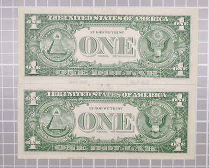 Consecutive Duo 1957 A Silver Certificate 1 Dollar Notes - Uncirculated (UNC) - 1957A Silver Cert Sequential Serial Note Set - Fr#1620