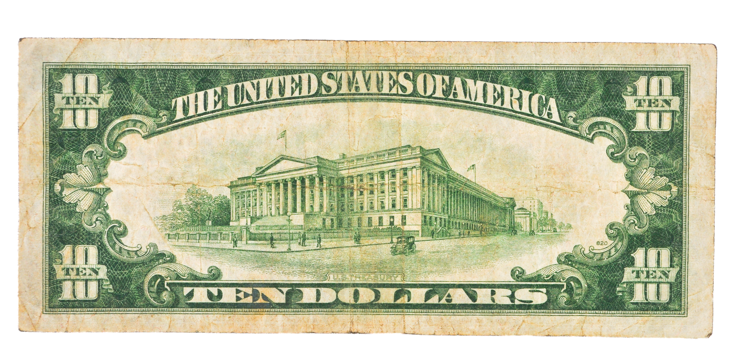 1934-A Federal Reserve 10 Dollar Note - Very Fine (VF) - San Francisco (L) - 1934A Green Seal Ten Dollar San Francisco Note - Fr#2006-L