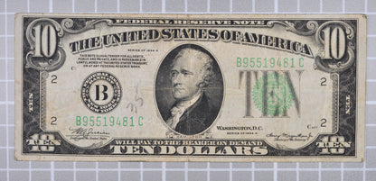 1934-A Federal Reserve 10 Dollar Note - Very Fine (VF) - New York (B) Issue - 1934A Green Seal Ten Dollar Note - Fr#2006-B