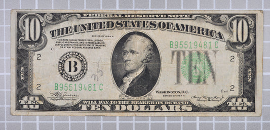 1934-A Federal Reserve 10 Dollar Note - Very Fine (VF) - New York (B) Issue - 1934A Green Seal Ten Dollar Note - Fr#2006-B