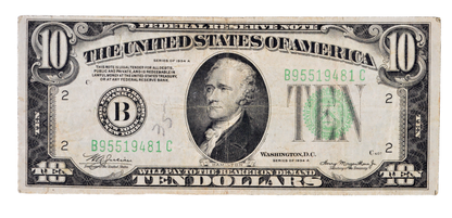 1934-A Federal Reserve 10 Dollar Note - Very Fine (VF) - New York (B) Issue - 1934A Green Seal Ten Dollar Note - Fr#2006-B