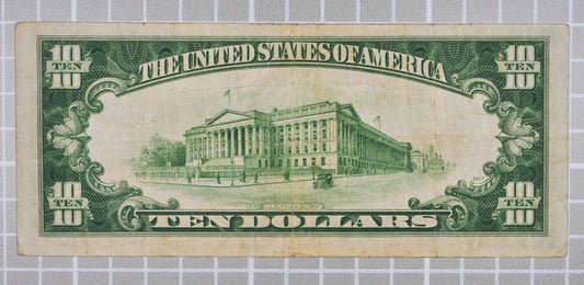 1934-A Federal Reserve 10 Dollar Note - Very Fine (VF) - New York (B) Issue - 1934A Green Seal Ten Dollar Note - Fr#2006-B