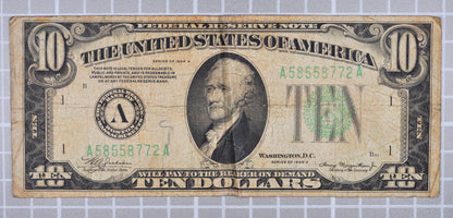 1934-A Federal Reserve 10 Dollar Note - Fine (F) - Boston (A) Issue - 1934A Green Seal Ten Dollar Star Note - Fr#2006-A