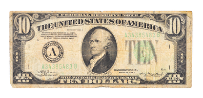 1934-A Federal Reserve 10 Dollar Note - Fine (F) - Boston (A) Issue - 1934A Green Seal Ten Dollar Star Note - Fr#2006-A