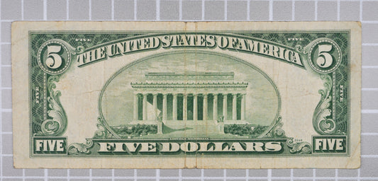 1950-B 5 Dollar Federal Reserve Note - New York (B) - Very Fine (VF) - 1950B Five Dollar Federal Reserve NY Note - Fr#1963-B