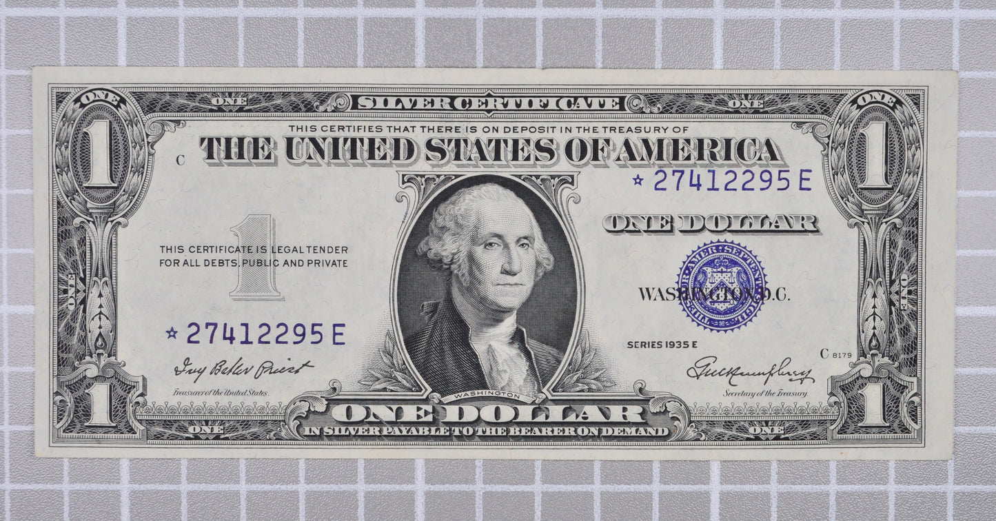 1935E Silver Certificate 1 Dollar Star Note - Choice of Grade - E Series Silver Cert 1935 Star Note - High Grade Fr#1614*