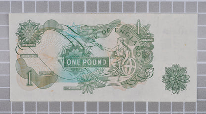 1970-77 Bank of England 1 Pound Note - J. B. Page Signature - Queen Elizabeth II Portrait Type - 1970 One Pound English Banknote - P#374g