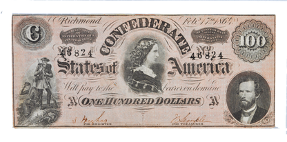 Billete de 100 dólares de los Estados Confederados de América de 1864 - Tipo Lucy Pickens - Billete de cien dólares de la Confederación de 1864 - CS-65/T-65