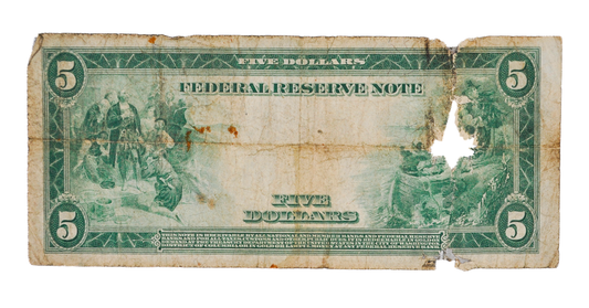 1914 Large Size 5 Dollar Federal Reserve Note - Good (G), Repaired - Boston 1-A, Burke-McAdoo Signatures - 1914 Five Dollar Note - Fr.844