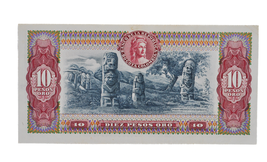 1974 Colombia 10 Peso Oro Note - Dot Date Error (1.974) - 1974 Colombian Banco de la Republica Ten Pesos Oro Banknote - P#407e