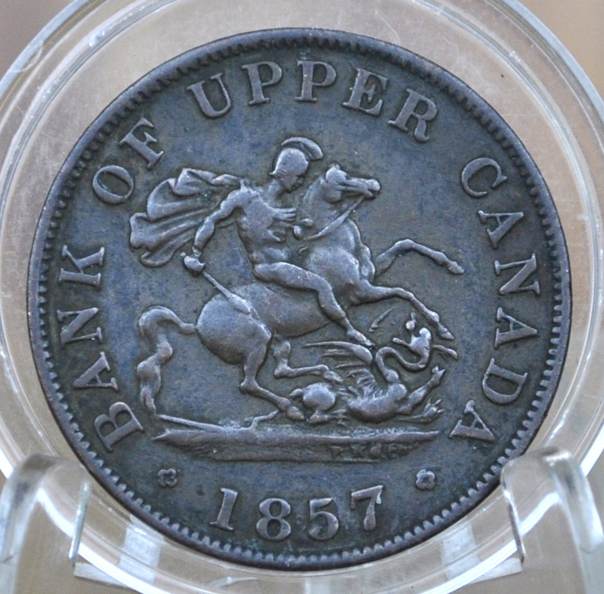 1857 Bank of Upper Canada One Half Penny - 1/2 Penny Bank Token - Great Detail / Condition - 1857 Bank Token One Penny - 1857 Canadian Bank Token