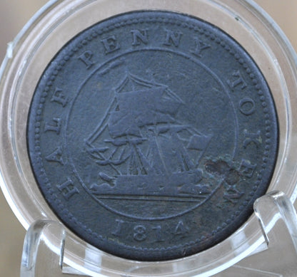 1814 Half Penny Token Lower Canada, Richard Hurd - 1/2 Penny Token Canada 1814 - Ship and RH Design - 1814 Canadian Token