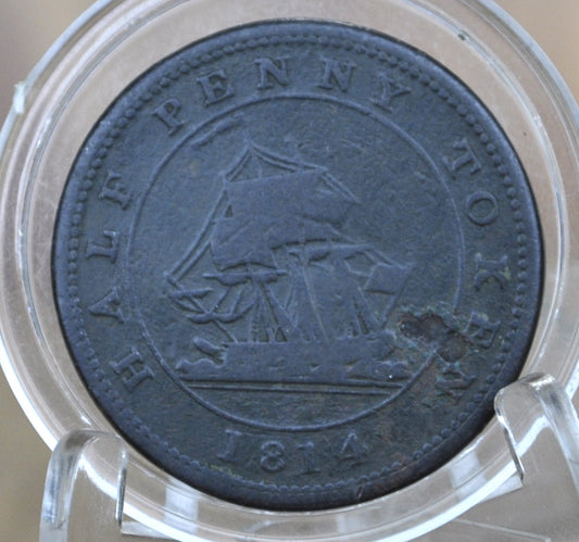 1814 Half Penny Token Lower Canada, Richard Hurd - 1/2 Penny Token Canada 1814 - Ship and RH Design - 1814 Canadian Token