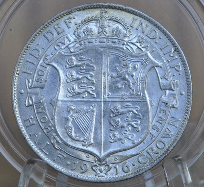 1916 Great Britain Half Crown - AU58 (About Uncirculated), Beautiful Mint Luster - Silver 1/2 Crown 1916 United Kingdom HalfCrown Silver UK 1916