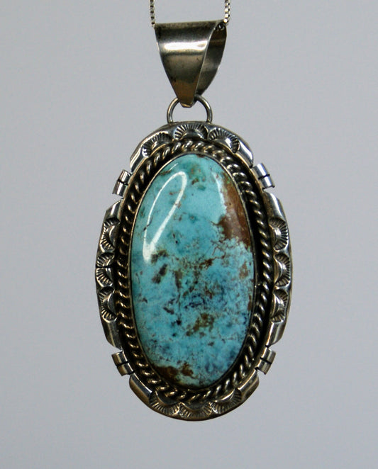 Betty Lee Navajo Sterling Silver Thunder Mountain Turquoise Pendant Necklace - Rare Turquoise Stone - Vintage B Lee Native Turquoise Pendant