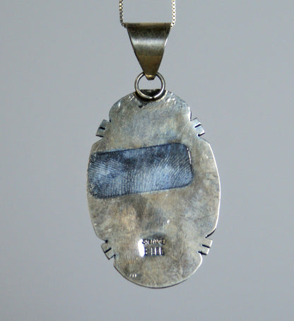 Betty Lee Navajo Sterling Silver Thunder Mountain Turquoise Pendant Necklace - Rare Turquoise Stone - Vintage B Lee Native Turquoise Pendant