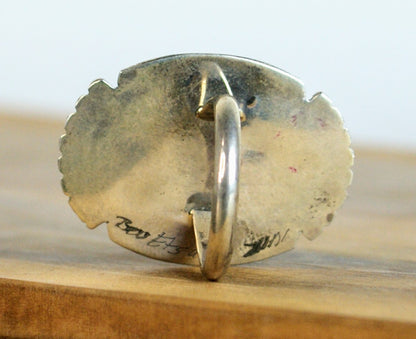 Beverly Etsate Zuni Apache Crown Dancer Kachina Ring - Size 7.5 - Multi-stone Inlay - Vintage Sterling Silver Zuni Gaan Dancer Kachina Ring