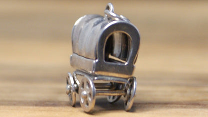 Vintage Sterling Silver 3D Covered Wagon Charm Moving Wheels .925 Pendant - 925 Sterling Silver Old West Wagon Charm