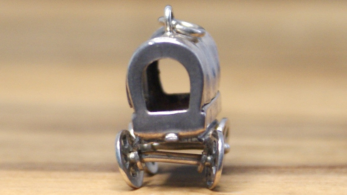 Vintage Sterling Silver 3D Covered Wagon Charm Moving Wheels .925 Pendant - 925 Sterling Silver Old West Wagon Charm