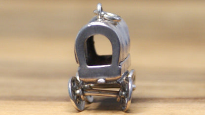 Vintage Sterling Silver 3D Covered Wagon Charm Moving Wheels .925 Pendant - 925 Sterling Silver Old West Wagon Charm