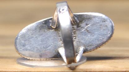 Vintage Mexican Taxco .925 Sterling Silver Abalone Shell Statement Ring Size 6 - Mid-Century Modernist Oval Abalone Shell Inlay Ring, Split Shank, Size 6