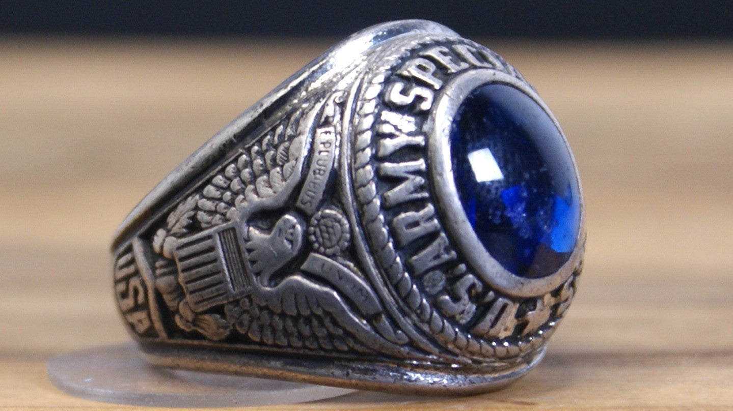 Sterling Crest Craft U.S. Army Special Forces Commemorative Ring Size 11 - United States Special Forces Ring With Blue Oval Gemstone Size 11